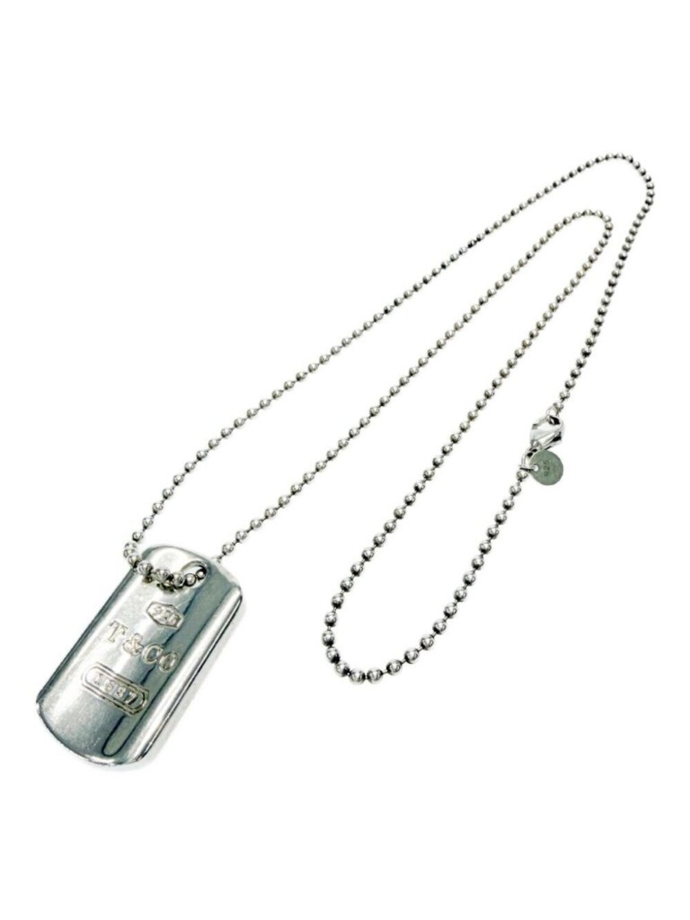 Tiffany & Co Silver 1837 Dog Tag Ball Chain Necklace